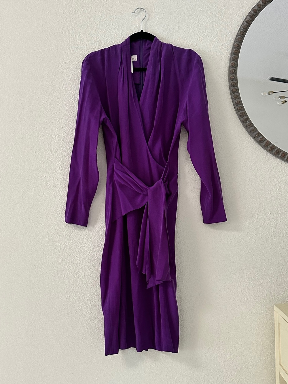 Vintage Purple Silk Wrap-Style Long Sleeve Dress